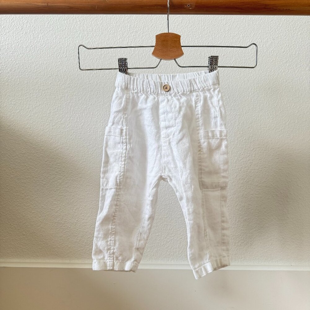 ZARA BABY 100% LINEN WHITE PANTS SIZE 9-12 MONTHS